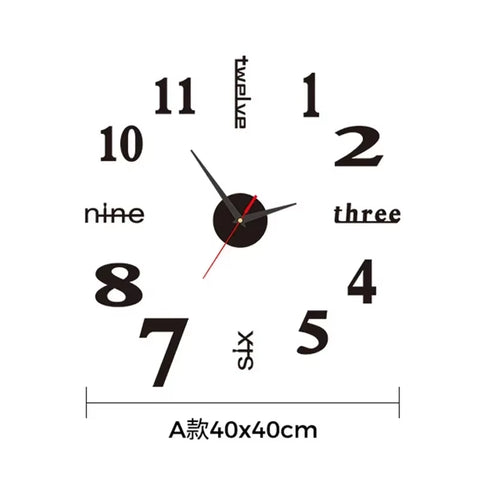 Large Size 3D DIY Silent Wall Clock Black/Gold/Silver Simple Modern Punch-Free Wall Sticker Clock