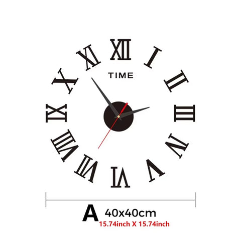 Large Size 3D DIY Silent Wall Clock Black/Gold/Silver Simple Modern Punch-Free Wall Sticker Clock